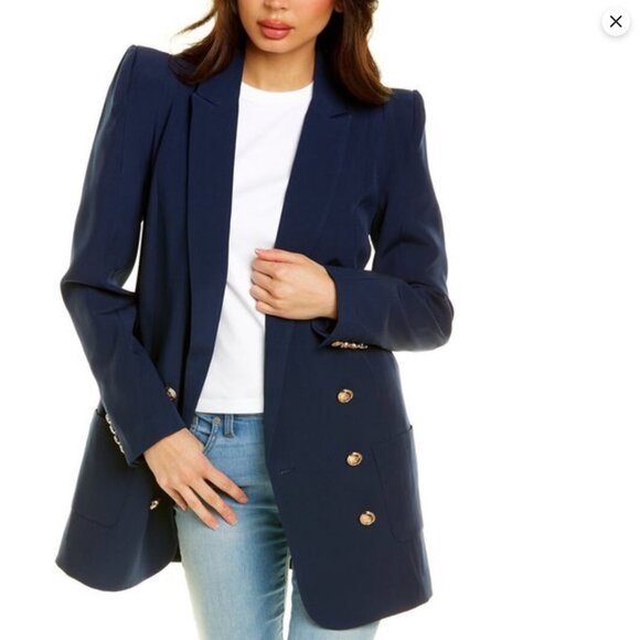 NWT WALTER BAKER Boss Double Breasted Peak Lapel Preppy Blazer Blue Sz S - Picture 2 of 13